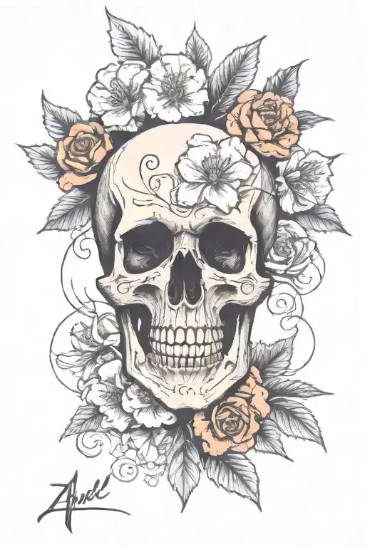 Skull With Azaleas For Eyes And Crossed Missiles Behind It