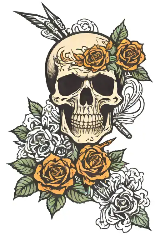 Skull Over Crossed Missiles And The Skull Has Flowers In Its Eye Sockets