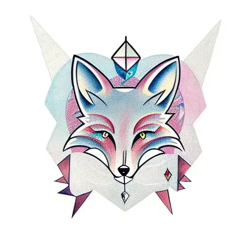 Neo Traditional Fox Holding A Crystal