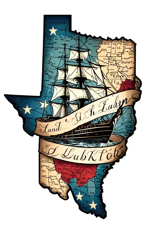 Old Ship With Map Of Lubbock Texas In Background With Wrap Around Ribbon