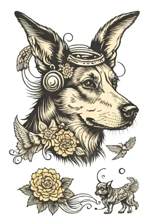 Dog With Halo And Wings Spread With Bubbles And Dandelions