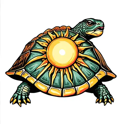 A Turtle With A Sun On Its Shell