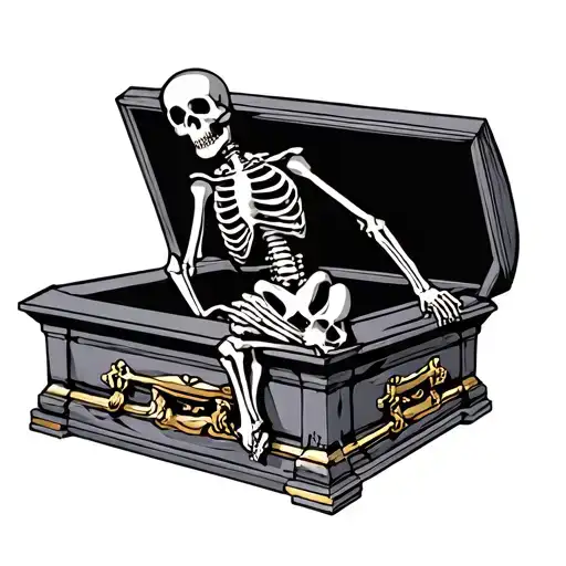 Skeleton Climbing Out Of A Casket