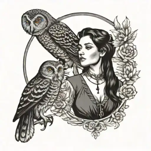 Atenea In Black Tradi American Woman In Black And Gray With A Owl