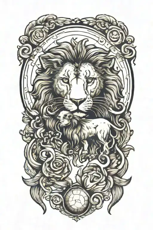 Lion And Ram In Love Inside A Moon Outline