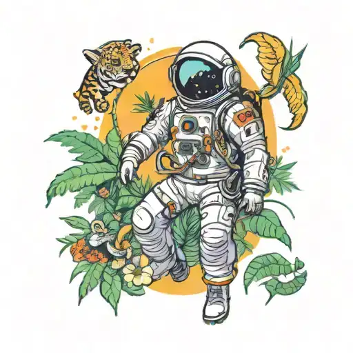Space With Astronaut Suit In Jungle Rainforest Jaguar