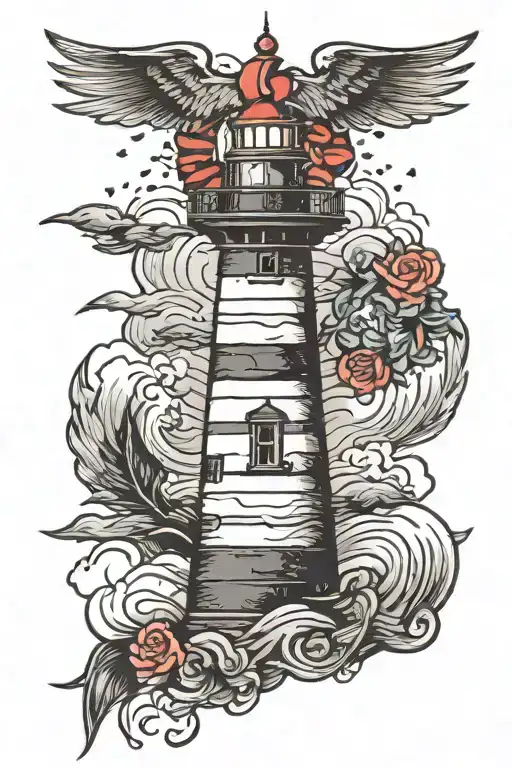 Lighthouse In The Middle Of A Storm With A Wreath Around The Edge