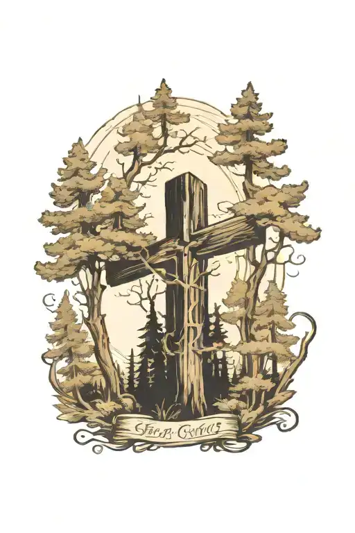 A Serene Forest With A Hidden Cross Among The Trees