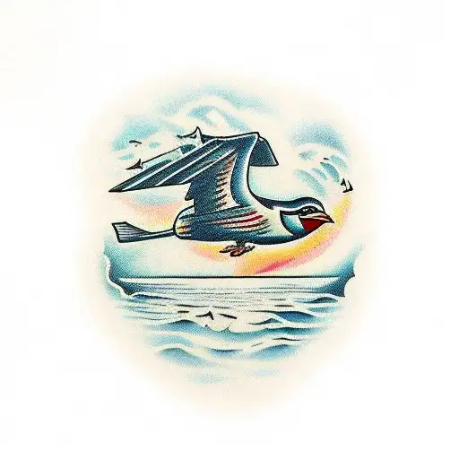 Old School Bird Flying To A Lighthouse