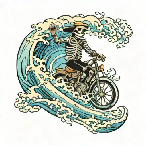 Ocean Waves With Skeleton Riding