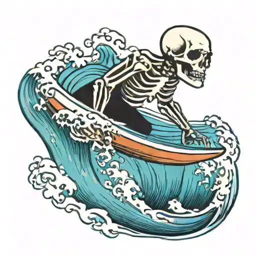 Ocean Waves With Skeleton Surfing Wave