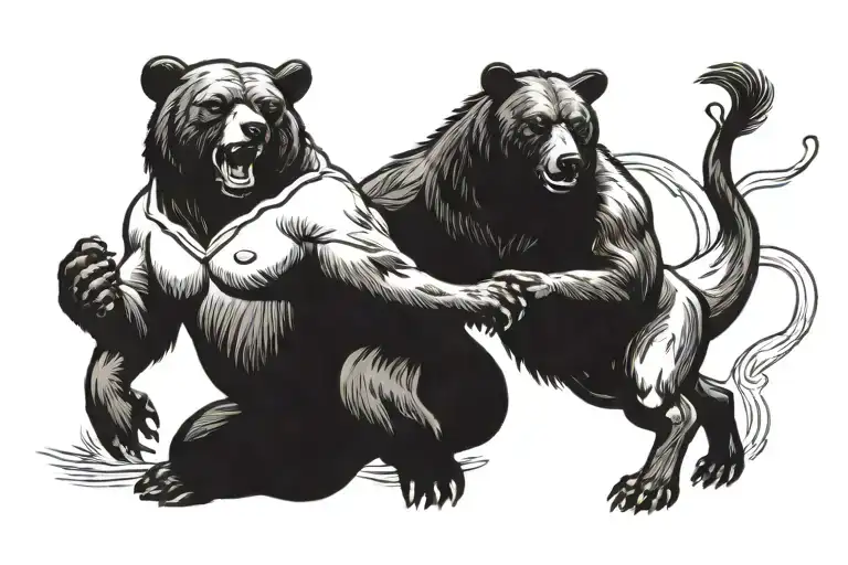 A Bear And Bull Fighting Each Other