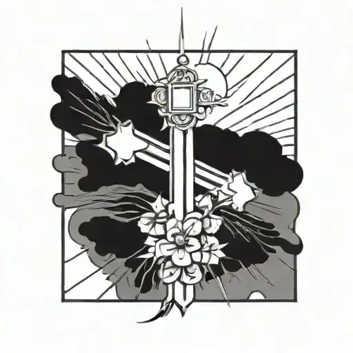 Cross With Sun Rays And One Flower