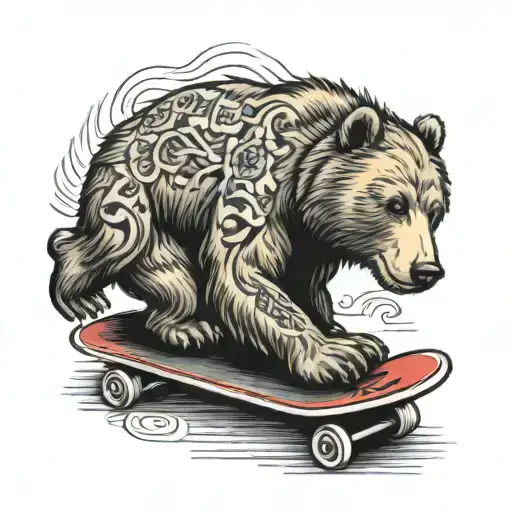 Skateboard Bear Drawing Underneath