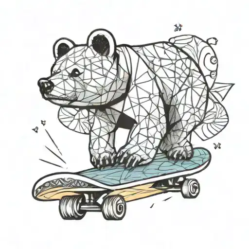 A Skateboard Seen From Below An Origami Bear Drawn