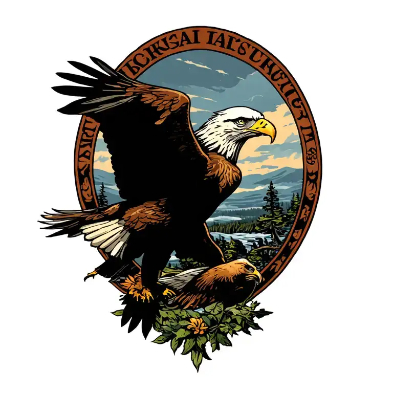 A Detailed Hunting Scene With A Bald Eagle Swooping In To Catch Its Prey