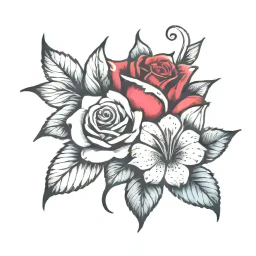 Roses And Lily Flowers With Paw Prints Leading