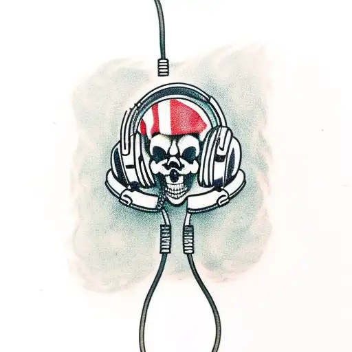 Skull Wearing Headphones Hanging Itself