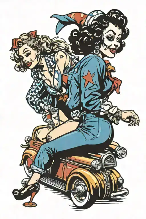 Pin Up Clown Girl Bending Over Clown Car