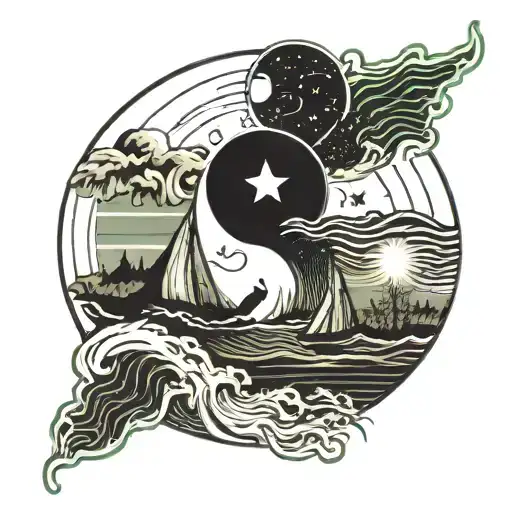 Northern Lights And Beach Yin Yang Symbol