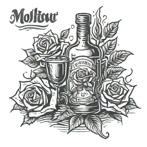 Moltov Cocktail With Rose Coming Out Of Bottle