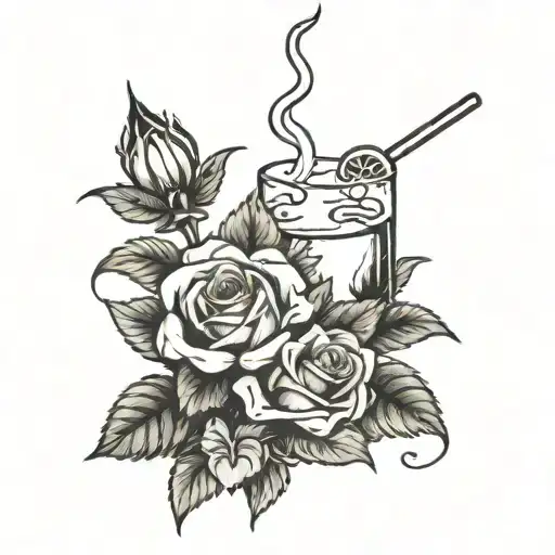 Moltov Cocktail With Rose Coming Out Of Bottle