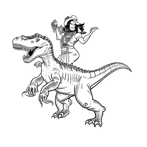 A Woman Riding A Dinosaur