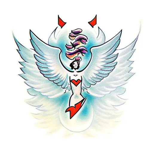 Flying Angel With Wings Shooting A Ak-47