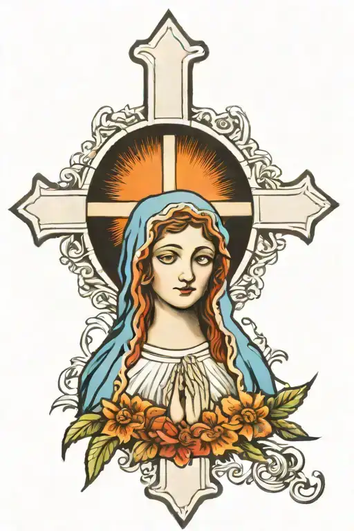 Cross With Mary Praying