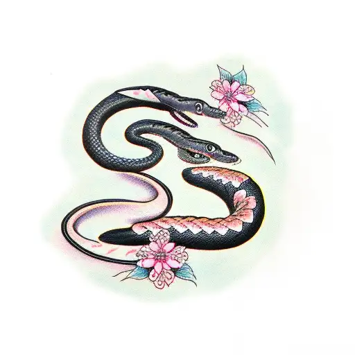 Black Snake With Sakura Blossoms