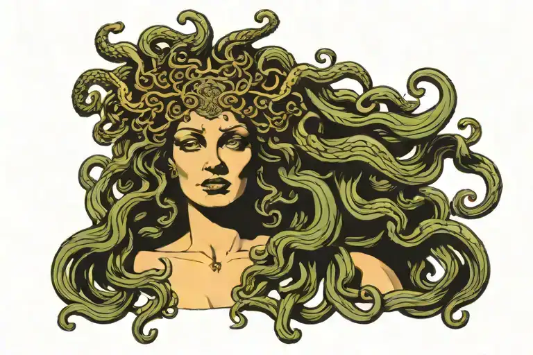 Medusa Greek Mythology Holding A Female Face Mask