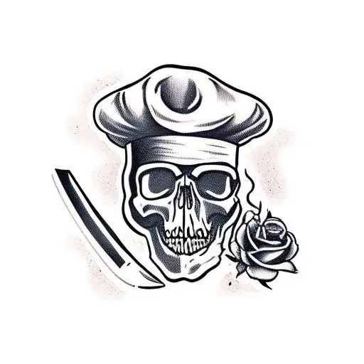 Skull With Chef Cap And Knife
