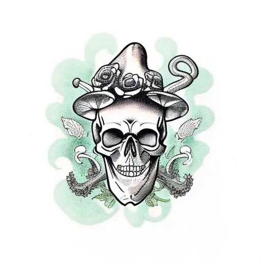 Skull Overgrown With Mushrooms