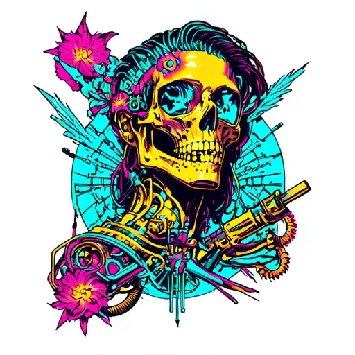 Neon Cyberpunk Tatoos With Biomechanics