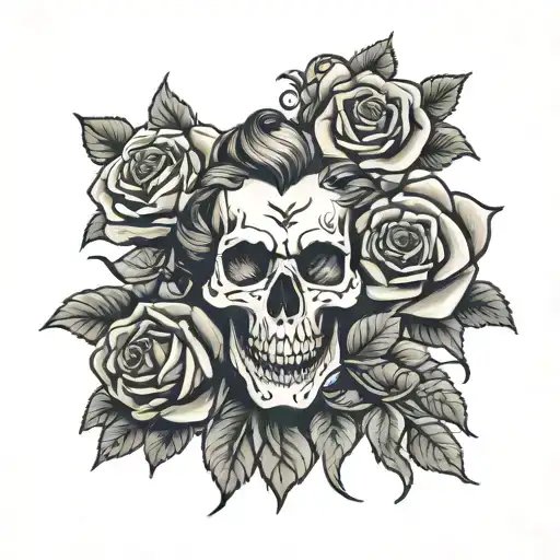Skull And Rose And Snake And Lion