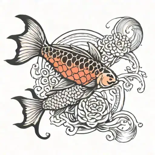 Koi Fish With Moon Jellyfish Floating