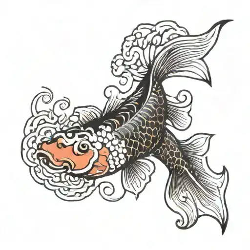 Koi Fish With Jellyfish Floating