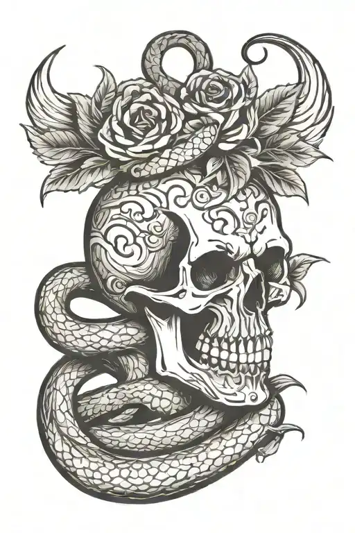 Skull And Snake Intertwined