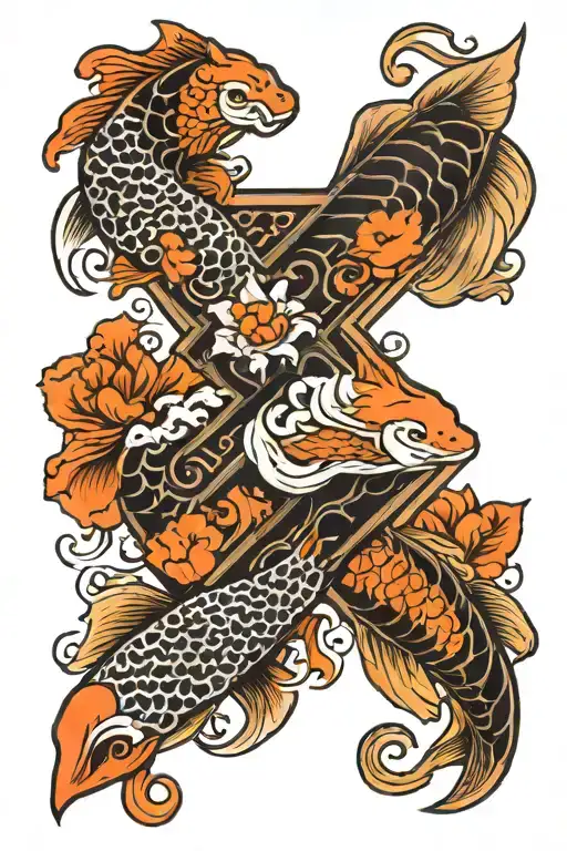 A Cross Surrounded By 2 Koi Fish Ying Yang