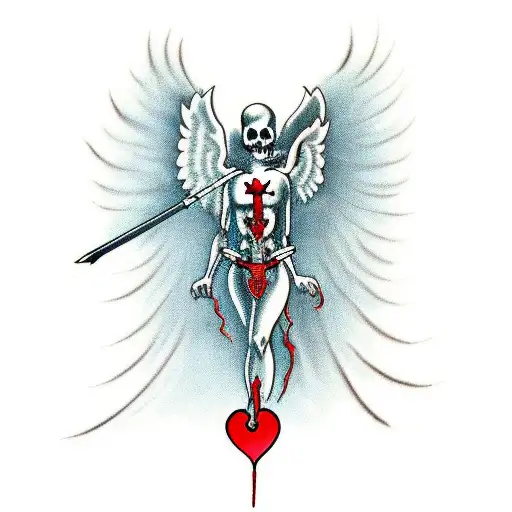 Death With Angel Wings The Colour Red In There And A Spear With A Heart On It