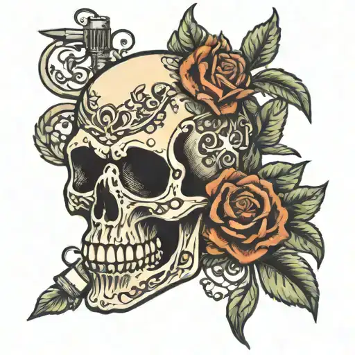 Microphone Embedded In Skull With Flowers