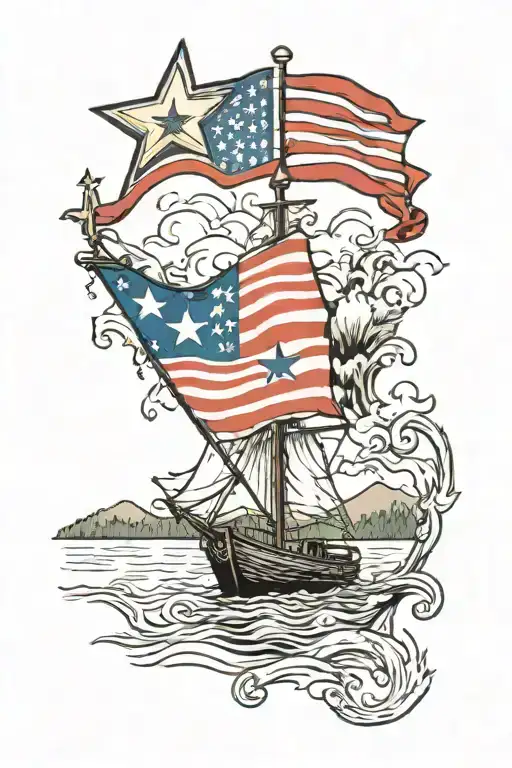 Tennesse Tri Star American Flag Lake Scene