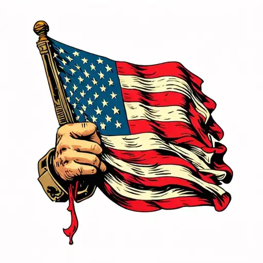 A Soldier's Hand Holding A Folded American Flag With A Tearful Salute