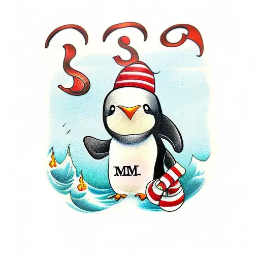 Penguin With Letters M And C And 8 With Black Shadows