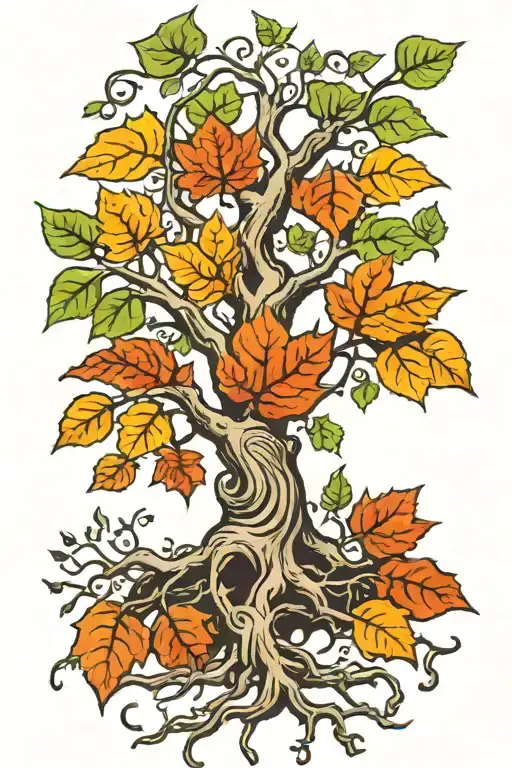 Tree With Leaves And Roots