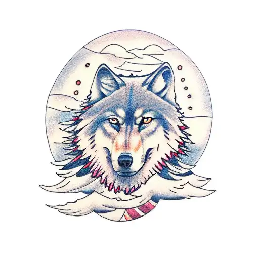 Wolf Trees Mountains Moon