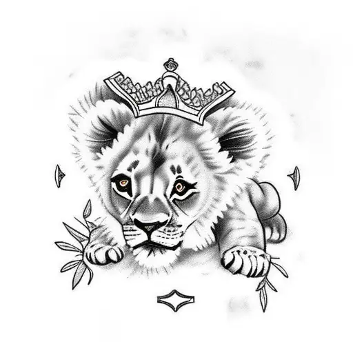 Lion Cub Seeing His Reflection As A Big Lion