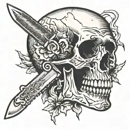 Knife Going Through A Skull