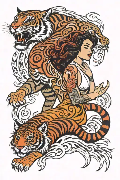 Woman And Fire Tiger