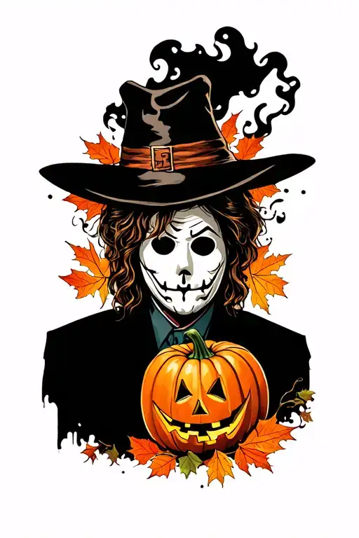 Micheal Myers's And Halloween Smoke And Pumpkin And Leaves